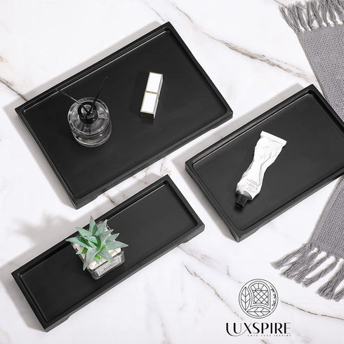 Luxspire Bathroom Vanity Tray, Resin Black Bathroom Tray Toilet Tank Tray, 11 x 4 inch Kitchen Sink Trays, Countertop Organizer for Candles Soap T...