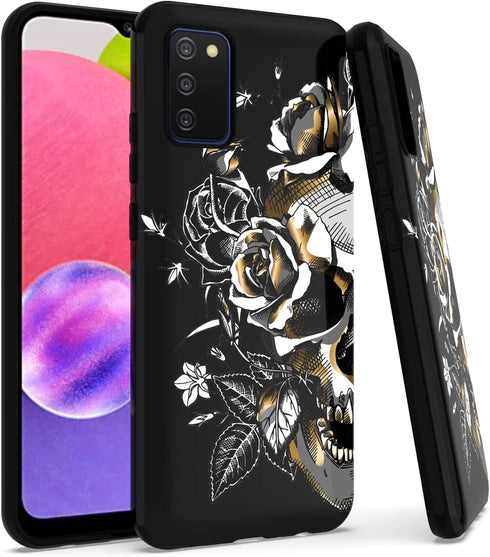 EnCases Cell Phone Case for Samsung Galaxy A03S, Samsung A03S Classic Black TPU Skull Shockproof Bumper Protective Case Cover for Women Girls Men...