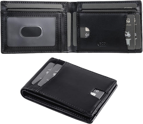 GSG Mens Slim Bifold Wallet, Genuine Leather Wallet, RFID Blocking Wallet With 1 ID Window 10 Cards Holders Mens Front Pocket Wallet With Gift Box...