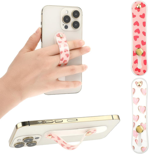 2Pcs Phone Loop Finger Holder, Silicone Phone Grip Phone Finger Strap Stand Universal Portable Finger Kickstand for Most Smartphones (2pcs-Pink/Wh...