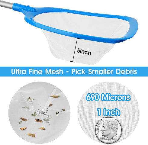 Hot Tub Skimmer Spa Net with 12'' Aluminum Pole Ultra Fine Mesh Net Leaf Skimmer for Small above Ground Pools Pick Up Fine Debris Lightweight Net...