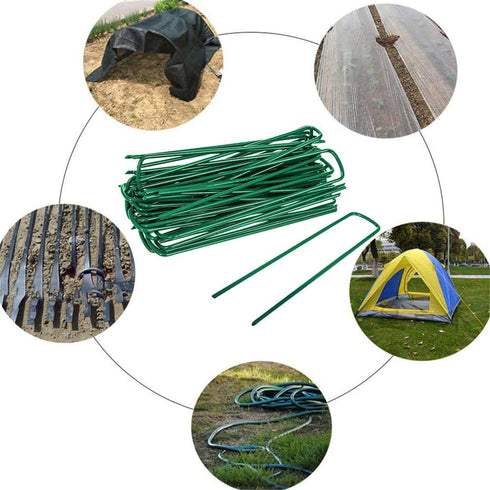 Garden Pegs Pins Ground Stakes Staples Spikes U Shaped Landscape Securing Nail Pin Lawn Fabric Netting Matting 6Inch 20PCS...
