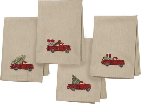 Primitives by Kathy Stitch Art Dinner Napkins Set, Truck with Christmas Tree...