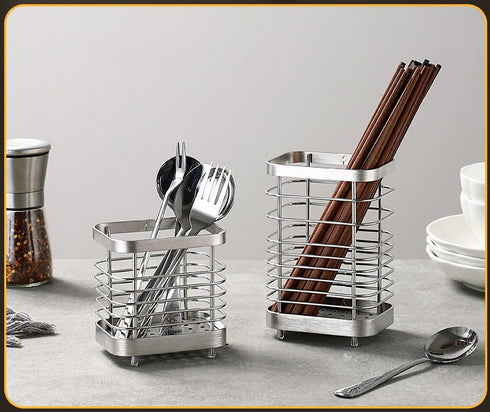 Kitchen Utensil Holder, Stainless Steel Utensil Holder Countertop, Kitchen Utensil Drying Caddy, Cutlery Drainer for Kitchen Utensil, Rust-Proof C...