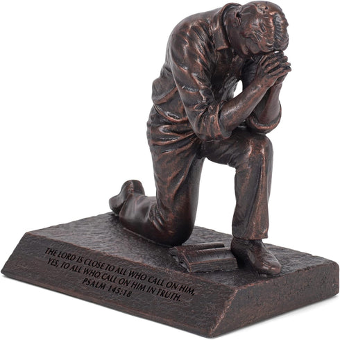 Lighthouse Christian Products Praying Man Seeking God Bronzelike Finish 4.5 x 2.75 Cast Stone Mounted Sculpture...