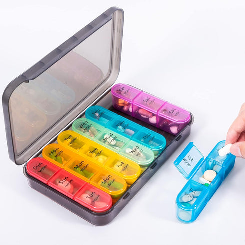 Daviky Pill Organizer 3 Times a Day, Daily Pill Box 7 Day, Weekly Cases Medicine Organizers to Hold Vitamins and Medication...