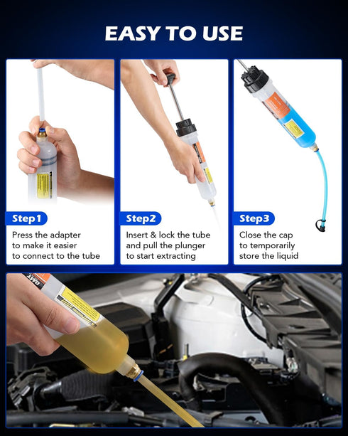 Orion Motor Tech 200mL Manual Fluid Extractor and Filler, Syringe Style Pump for Power Steering Transmission Gear Oil & Brake Fluid Changes, Hand ...