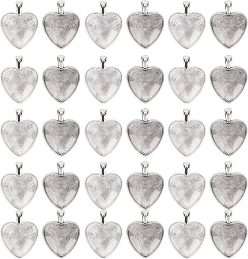 Pendant Trays Heart Shaped Pendant Setting Pendant Pendant, 60pcs Pendant Trays Heart Shaped Pendant Setting Cabochon Base Setting with Glass Cabo...