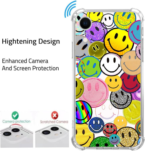 Cute Hippie Smile Face Phone Case for iPhone XR, Colorful Retro Smile Face Case Compatible with iPhone XR for Girls Boys Women Men, Unique Trendy ...