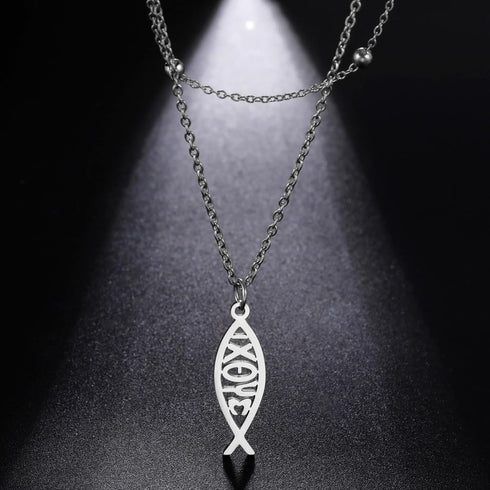 Jesus Fish Necklace For Women Stainless Steel Christian Faith Symbol Jesus Fish Pendant Necklace Religious Jewelry Inspirational Gift...