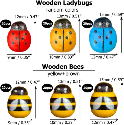 225 pcs Tiny Resin Bee Wooden Ladybug Daisy Flower Mushroom Decor, Bumble Bee Embellishment Epoxy Slime Charm Miniature Fairy Garden Accessories F...
