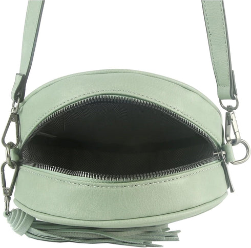 Le Miel Mini Round Tassel Charm Vegan Leather Crossbody Shoulder Sling Bag for Women...