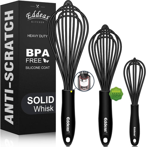 Whisk,Silicone Whisks for Cooking non Scratch Protect your ceramics from sticking to pots and pans.7+9+11in wisk.Perfect for Blending, Whisking, B...
