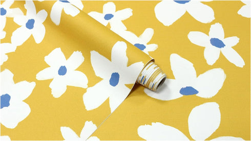 HAOKHOME 93391-1 Yellow Peel and Stick Wallpaper Floral Yellow/White/Blue Removable Wall Paper for Bedroom Bathroom Textured Stick on Contact Pape...