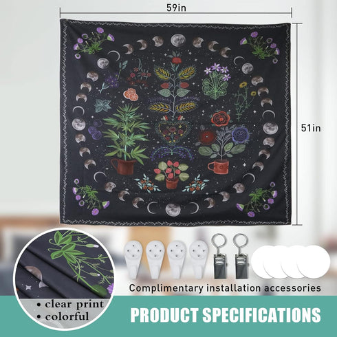 LINICE Nature Moon Phase Wall Hanging, Bohemian Mandala Tapestry Aesthetic Bedroom Decor, Botanical Tapestry Suitable For Bedroom Home Dorm...