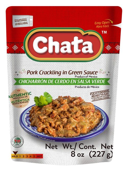 Chata Pork Crackling Salsa Verde Pouch | Tasty Pork in Flavorful Green Sauce | Ready-to-Eat | No Gluten + Preservatives | Keto Friendly | 8 Ounce ...