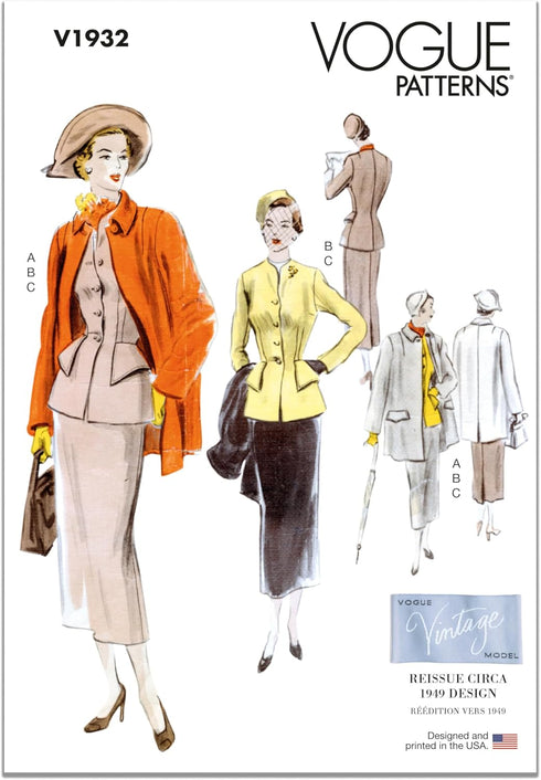 Vogue Misses' Vintage Suit and Coat Sewing Pattern Kit, Design Code V1932, Sizes 8-10-12-14-16...