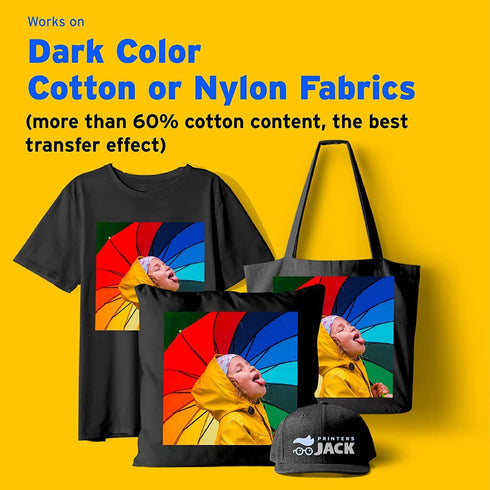 Printers Jack Iron-On Heat Transfer Paper for Dark Fabric 20 Pack 8.5"x11" T-Shirt Transfer Paper for Inkjet Printer Wash Durable, Long Lasting Tr...