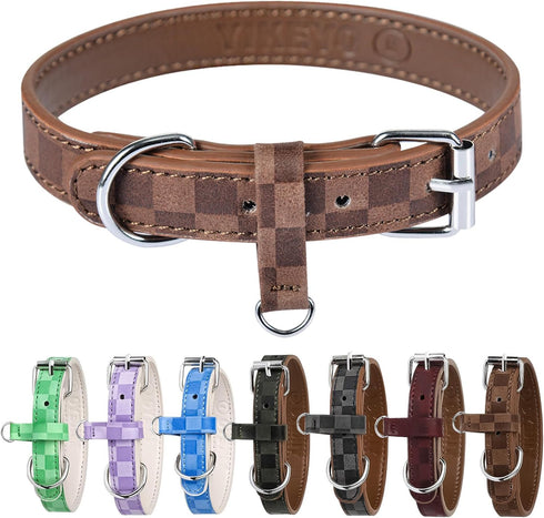 Dog Collar for Small Medium Large Dogs Pet Collars Girl Boy, PU Stamping Leather Plaid Dogs Collar Adjustable Chihuahua Teacup Yorkie Puppy Collar...