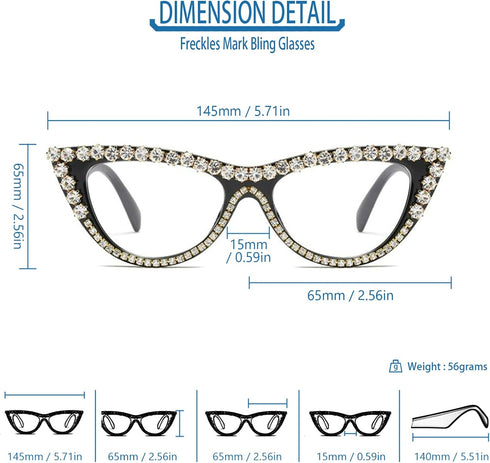 Freckles Mark Bedazzled Rhinestone Bling sunglasses for Women Sparkly Diamond Glasses Vintage Retro Cat Eye...