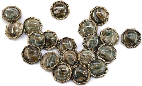 20 pcs Transparent Resin Marbling Octagon Metal Sewing Shank Buttons for Coats -25mm -1"...
