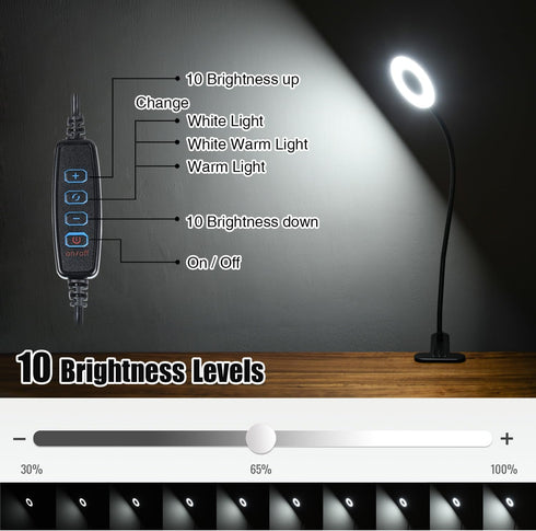 Clamp on Lamp, Desk Lamps, 8W Clip Light, Warm & Daylight & White Light 3 Colors, 10 Dimmable Illumination Modes (Black)...