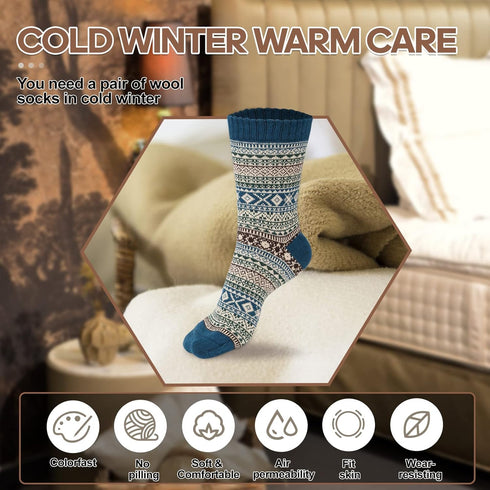 5 Pairs of Women's Wool Socks, Warm Vintage Wool Socks, Thick Soft Knit Wool Socks, Winter Fashion Wool Socks for Everyone (5-9 Years Old)...