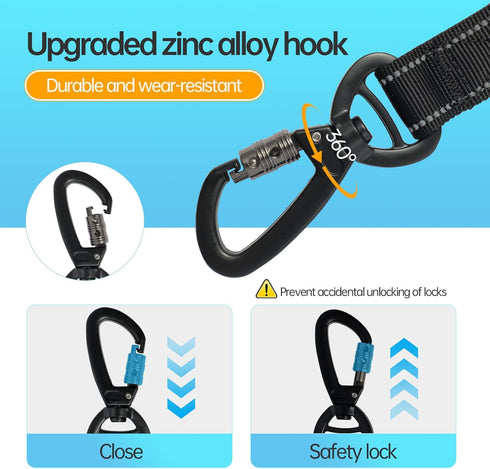 Thickened all-nylon large leash, 51 "to 37" adjustable leash, quick release leash, Shock absorbing dog leash, 2 handle leash, bungee dog leash, el...