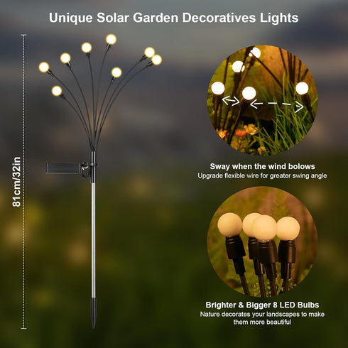 ASMAD Solar Garden Lights, 2 Pack 16 LEDs Solar Outdoor Lights, Outdoor Decorations Lights, Solar Swaying Lights, Firefly Lights for Patio Pathway...