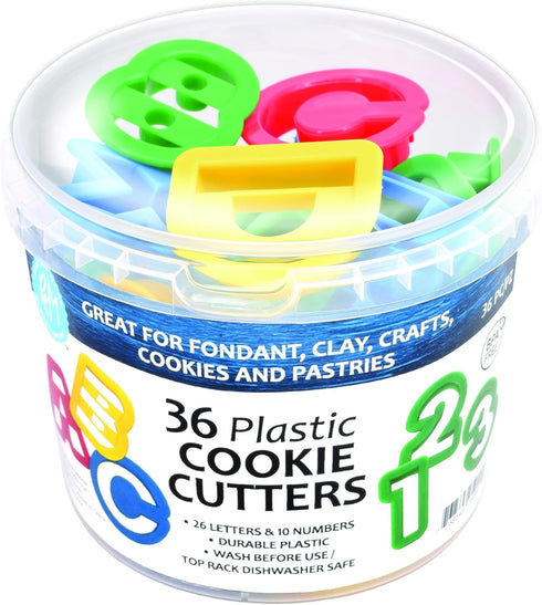 R&M International Alphabet and Number 1.5" Cookie Cutters, 36-Piece Bucket...