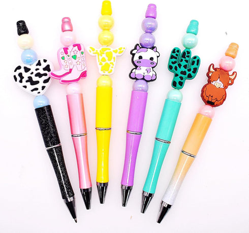 40 Pcs Silicone Focal Beads for Pens Cute Cow Focal Bead for Beadable Pen Keychain Making DIY Necklace Bracelet Jewelry Students Gift Scool Awards...