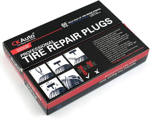 CKAuto 60pcs 4" Black Tire Repair Strings, Automotive Tool Tire Repair Plugs for Tubeless Off-Road Tires Car, Bike, ATV, UTV, Wheelbarrow, Mower...