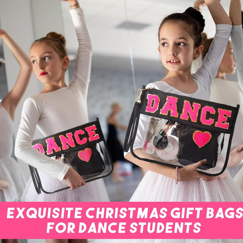 Hillban 2 Pcs Dance Theme Gifts Chenille Letter Bags Dance Preppy Patch Makeup Bag Flat Clear Pouch PVC Organizer Purse Waterproof Travel Cosmetic...