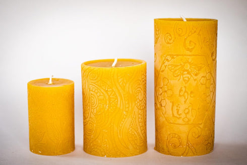 BeeTheLight Beeswax Pillar Candle - 100% Pure Bees Wax - Choose Your Size and Color - 24 Hour Burn Time - 2x3 - Unscented - Natural Light Honey Sc...