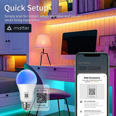 Matter Smart Light Bulbs, 2.4G WiFi Color Changing Light Bulbs, 9W/800LM, Bluetooth Light Bulb Work with Siri/Alexa/Google Assistant/SmartThing, A...