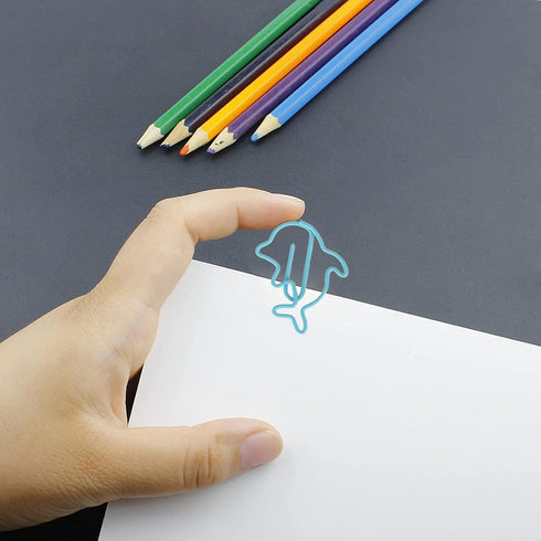 100Pcs Cute Paper Clips Blue Dolphin Exquisite Color Strong Clamp Force Kids Paper Clips for Office School Home...