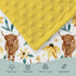 Highland Cow Sunflower Minky Baby Blanket Dotted Backing Girl Gift, Yellow Western Farm Animal Floral Double Layer Flannel Nursery Bed Blankets, S...