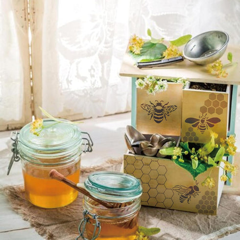 Bee Stencils for Cookie Coffee, Honeycomb Stencils for Crafts Reusable Wood Burning Drawing Art Flower Paint Stencils and Patterns for Wall Cake C...