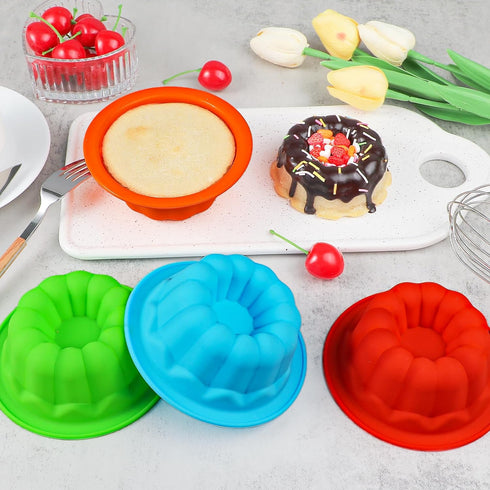 Webake Silicone Mini Bunt Cake Molds 4 Inch Fluted Tube Cake Pan, 8 Pack Non-stick Baking Cups Reusable Muffin Donut Pan...