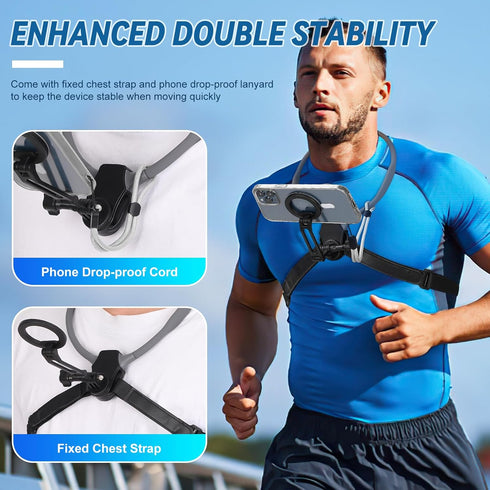 Magnetic Neck Phone Mount for Recording, POV Vlog Magnetic Neck Tripod with Anti-Vibration Chest Strap, POV Phone Holder, Phone Necklace Holder fo...