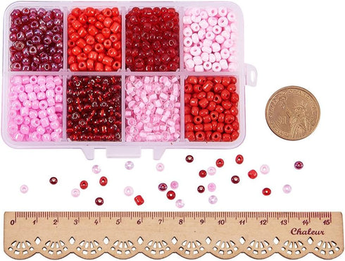 PH PandaHall 4mm Red Seed Beads, 1900pcs 6/0 Small Pony Beads for Friendship Waist Beads 8 Colors Mini Spacer Beads for Bracelet Making Summer Sea...
