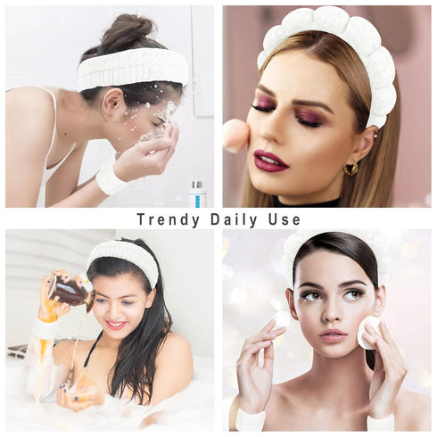 YISSION Spa Headband & Wristband Set Puffy Skincare Headband & Wrist Bands for Washing Face Makeup Sponge Facial headband & wrist towels for Women...