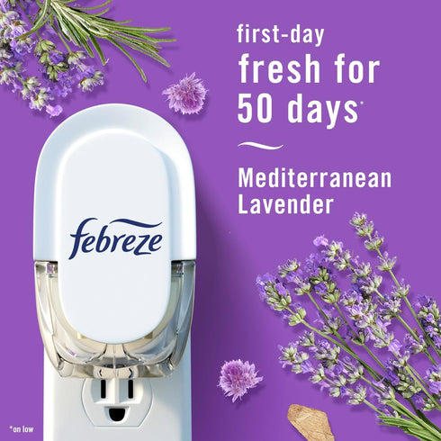 Febreze Odor-Fighting Fade Defy PLUG Air Freshener,Downy April Fresh, Mediterranean Lavender, 87 fl. oz. Oil Refills, 4 Refills (2 of Each)...