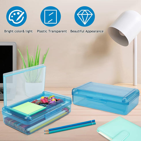1 PCS Pencil Box,Double Layer Large Capacity Pencil Box,Hard Pencil Case with Snap-tight Lid, Plastic Pencil Box for Office School Supplies Pen Bo...