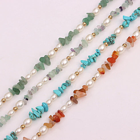 Healing Stone Chakra Crystal Carnelian Choker Necklace Natural Reiki Quartz Turquoise Imitation Pearl Necklace for Women Spiritual Jewelry...