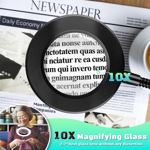 10X Magnifying Glass with Light, Clip on Mganifier with Light, 48 LED Desk Magnifying Glass wtih Clamp, 3 Modes Dimmable Magnifying LED Lamps for ...