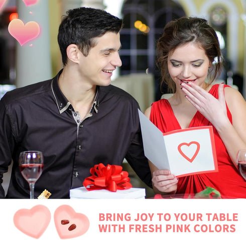 Pink Heart Bowl Heart Shaped Candy Bowl Set 4Pcs Ideal Valentine's Day Present Pink Cute Plastic Bowls for Blending Salad Soup Snacks and Desserts...