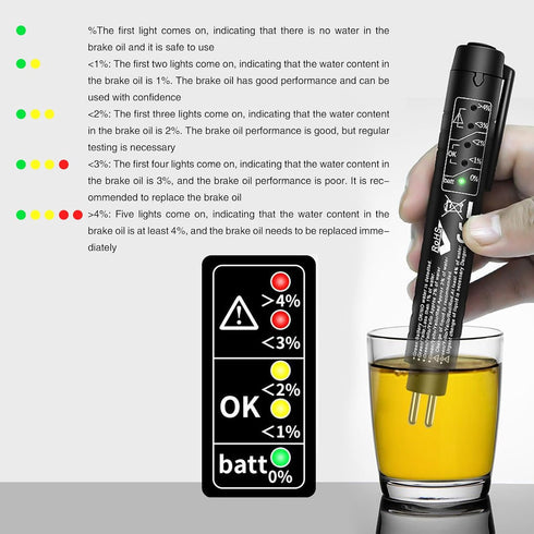 1 PC Car Brake Fluid Test Pen, Hydraulic Oil Moisture Analyzer Troubleshooter, Universal Diagnostic Test Tool with 5 LED Indicators, Product Compa...