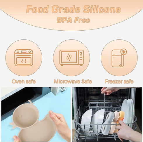 Baby Suction Plate, Silicone Toddler Plate for Kids Baby Weaning Plate Strong Suction Divided Dish with Fork Spoon...