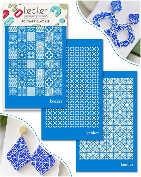 KEOKER Tile Silk Screen Polymer Clay, 3PCS Tile Silk Screen for Polymer Clay, Tile Silk Screen Stencils for Polymer Clay, Tile Pattern Polymer Cla...
